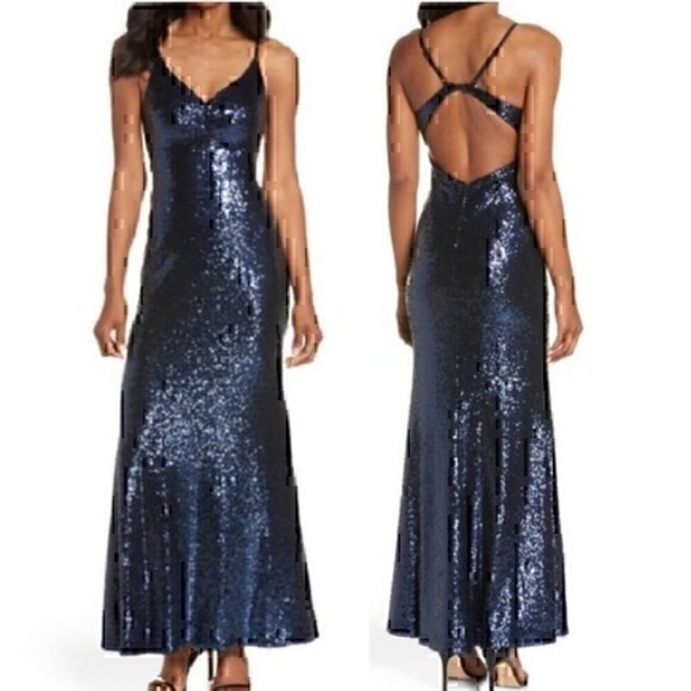 Morgan & Co size 5/6 keyhole back navy sequins dress